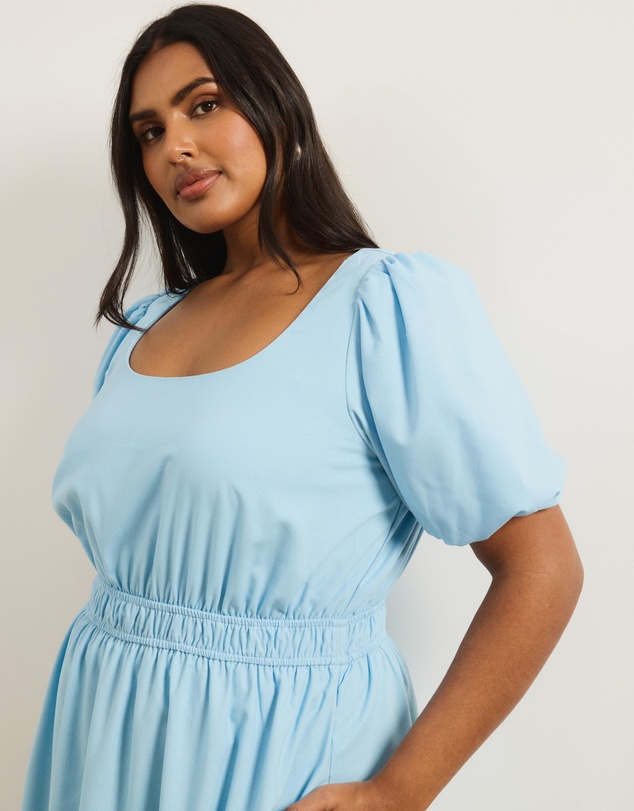 Atmos&Here Curvy - Linen Blend Puff Sleeve Maxi Dress