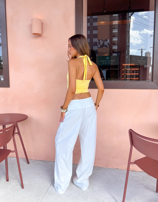 Beginning Boutique - Alamara White Floral Detail Wide Leg Pants