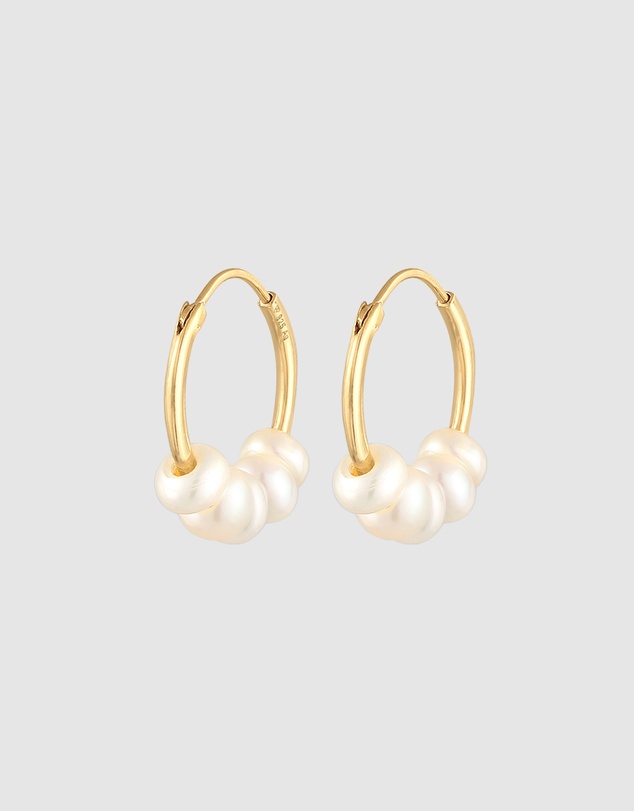 Elli Jewelry - Freshwater Pearl Hoop Earrings in Gold-Plated 925 Silver