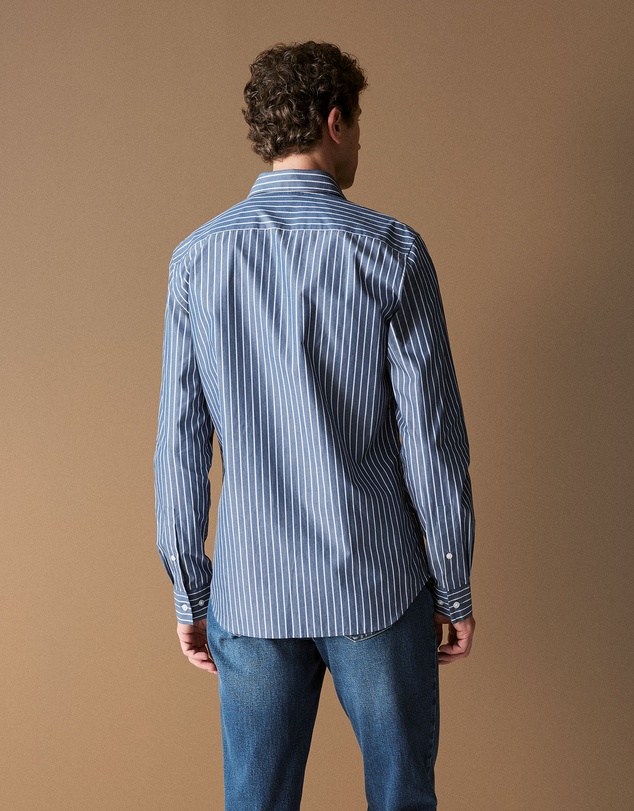 Trenery - Regular Fit Cotton Urban Striped Shirt in Navy