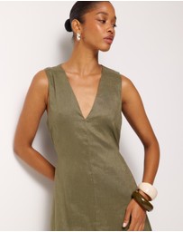 AERE - Jesse Linen V-Neck Midi Dress
