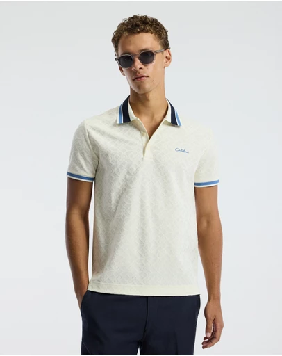 Calibre - Striped Trim Monogram Polo Cream