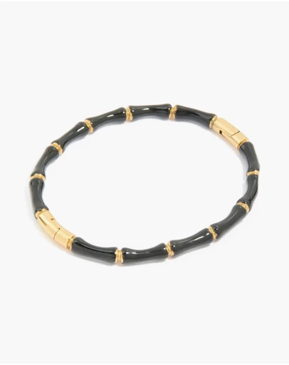 Lovisa - Waterproof Gold Plated Stainless Steel Black Enamel Bamboo Bangle