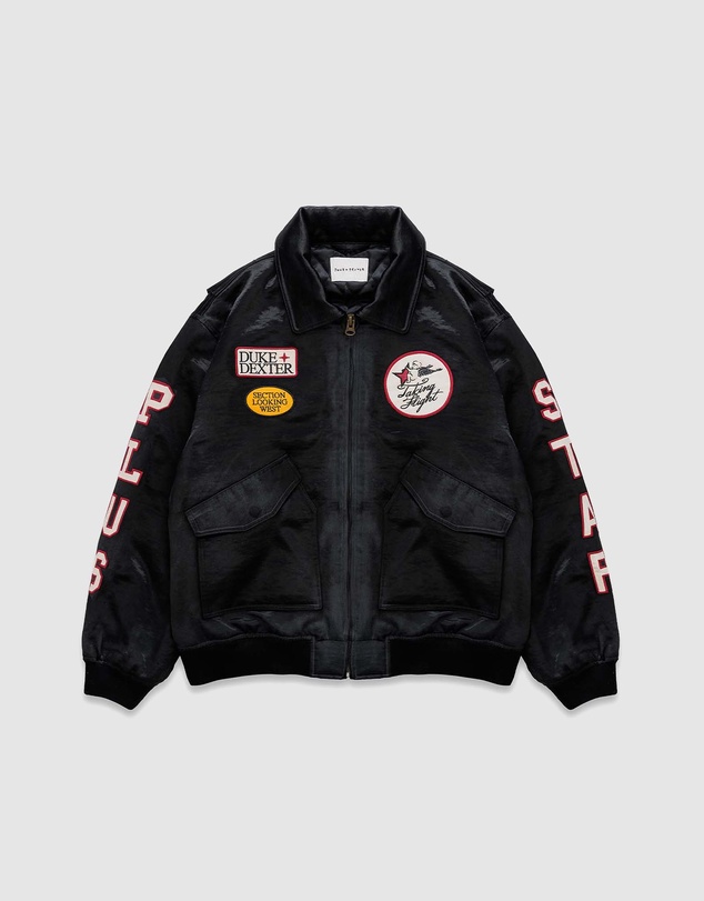 Duke + Dexter - Plus Black Satin Bomber Jacket