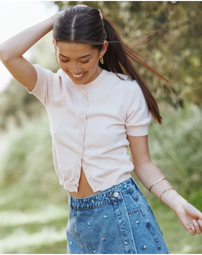 Petal & Pup - Monae Pointelle Button Up Top - Pink