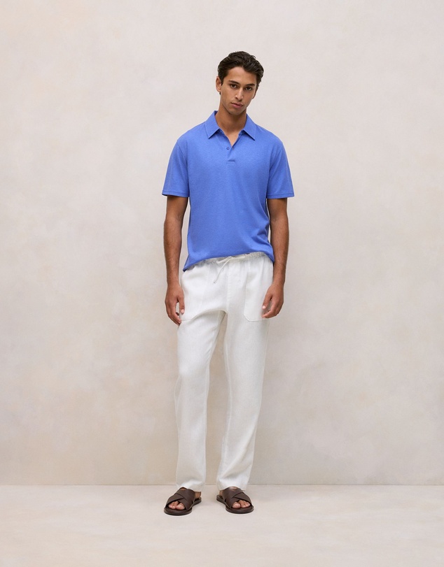 Trenery - Linen Cotton Jersey Polo in Vivid Blue