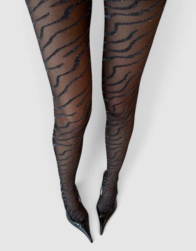 High Heel Jungle - Metallic Zebra Premium Jacquard Tights
