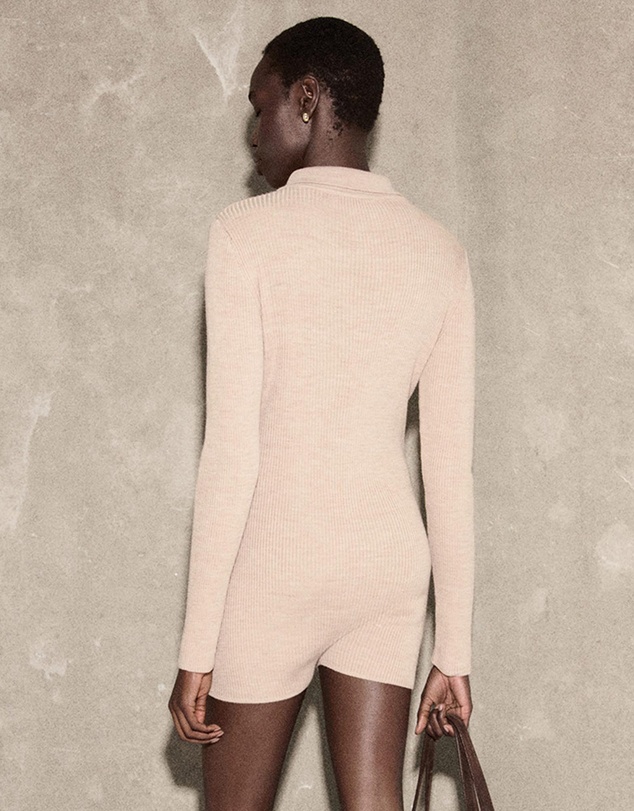 M.N.G - Ribbed Knitted Polo-Neck Playsuit