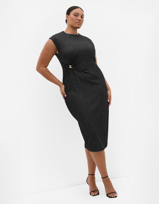 City Chic - Twist Detail Denim Midi Dress