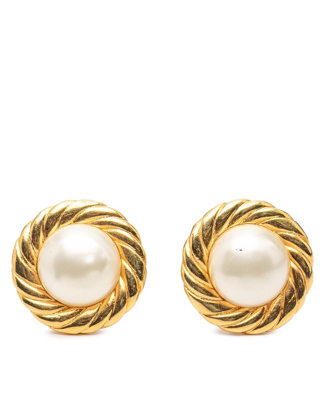 Pre-Loved by Azura Reborn - Pre-Loved Gold Plated Faux Pearl Round Button Clip On Earrings