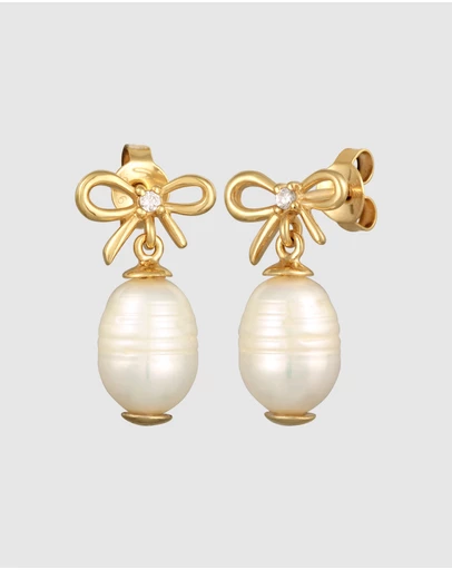 Elli Jewelry - Earrings Hanger Bow Classic with Freshwater Cultured Pearl in 925 Sterling Silver Gold Plated