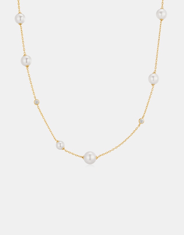 Ania Haie - Gold Asymmetric Shell Pearl Station Necklace