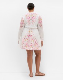City Chic - Plus size Elia Pink Patrice Print Mini Dress - ivory