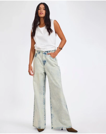 ONE TEASPOON - Love Machines Mid Waist Super Wide Leg Denim Jeans - Ambrosia Blue
