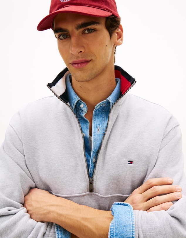 Tommy Hilfiger - Colour-Blocked Collar Terry Half-Zip Jumper