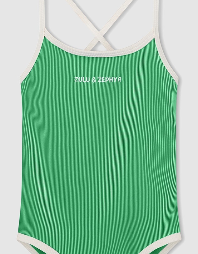 Zulu & Zephyr Mini - Mini Stripe Rib Logo One Piece - Kids