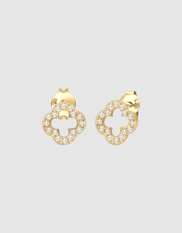 Elli Jewelry - Zirconia Cloverleaf Stud Earrings in Gold-Plated 925 Silver