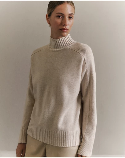 Trenery - Merino Funnel Neck Pullover in Oat
