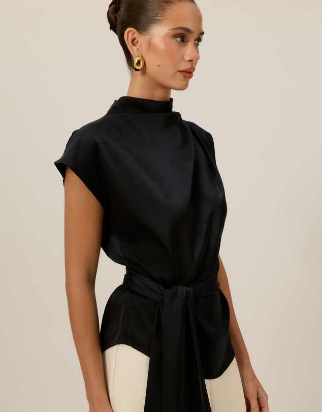 Tussah - Violet Drape Tie Detail Satin Top