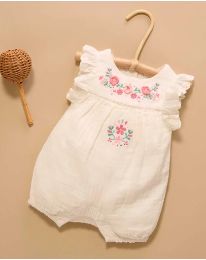 Purebaby - Embroidered Romper -Kids-Babies