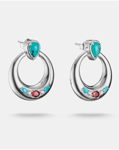 THOMAS SABO - THOMAS SABO Half-Hoop Earrings with Turquoise, White & Red Stones