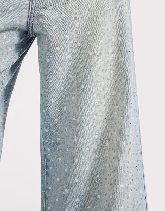 ONE TEASPOON - Love Machines Mid Waist Super Wide Leg Denim Jeans - Blue Sparkle