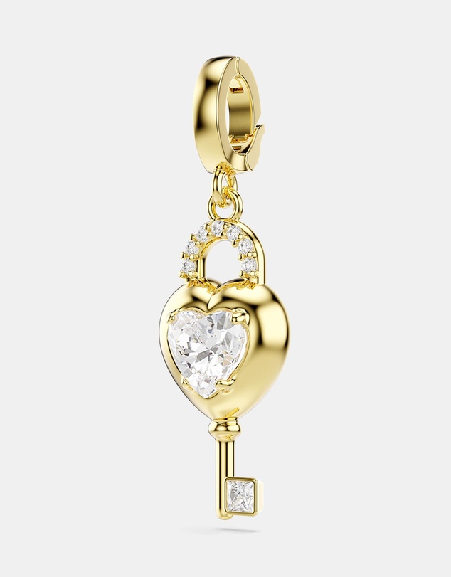 Swarovski - Idyllia Charm, Mixed Cuts, Heart With Key, White, Gold-tone Plated