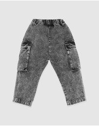 Fox & Finch - Washed Black Pull On Cargo Jeans 3-7 Yrs