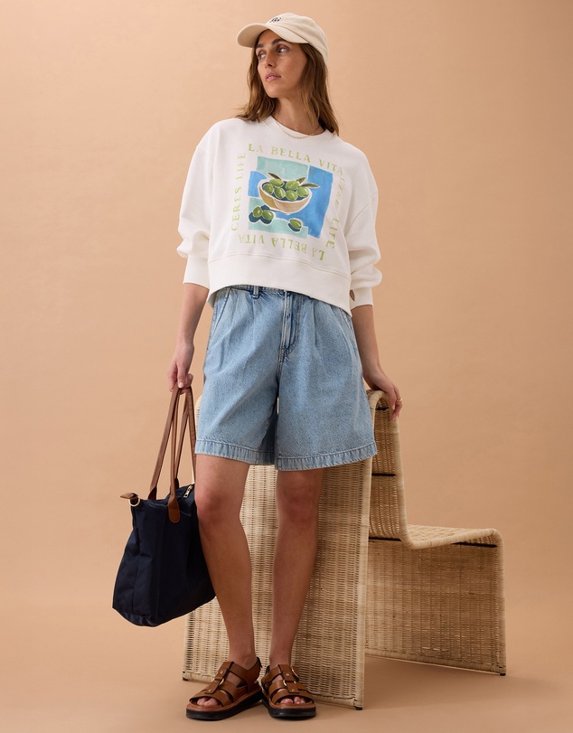 Ceres Life - Sylvie Longline Pleat Denim Short