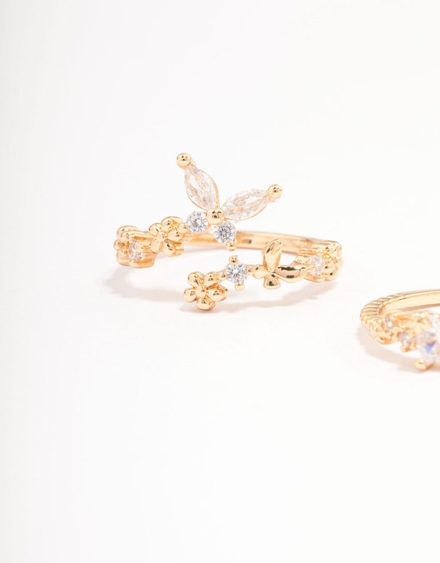 Lovisa - Gold Plated Floral Stone Ring Pack