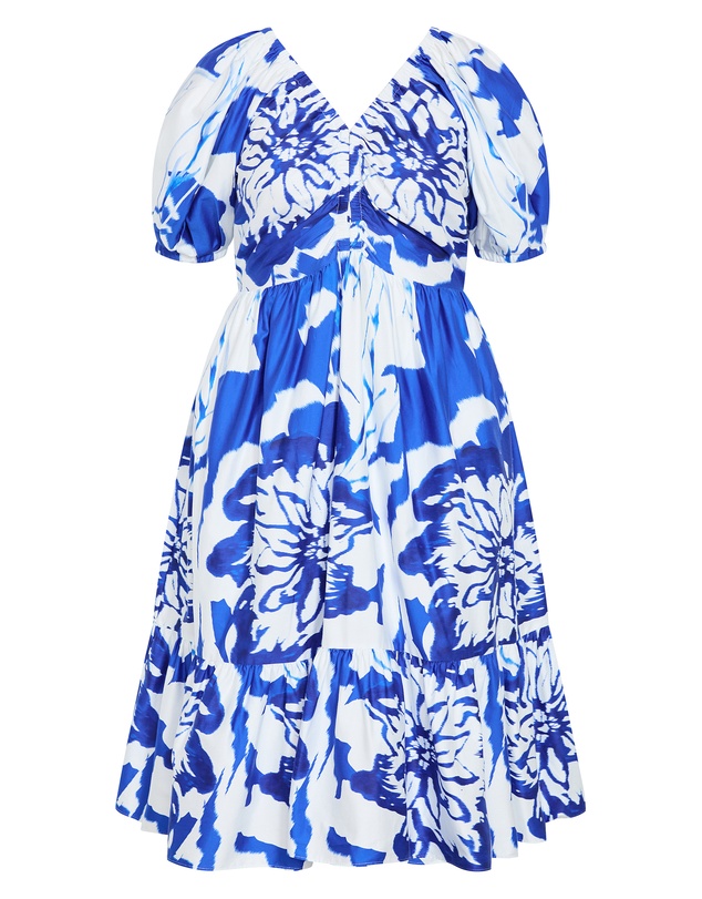 City Chic - Gracey Print Puff Sleeve Midi Dress