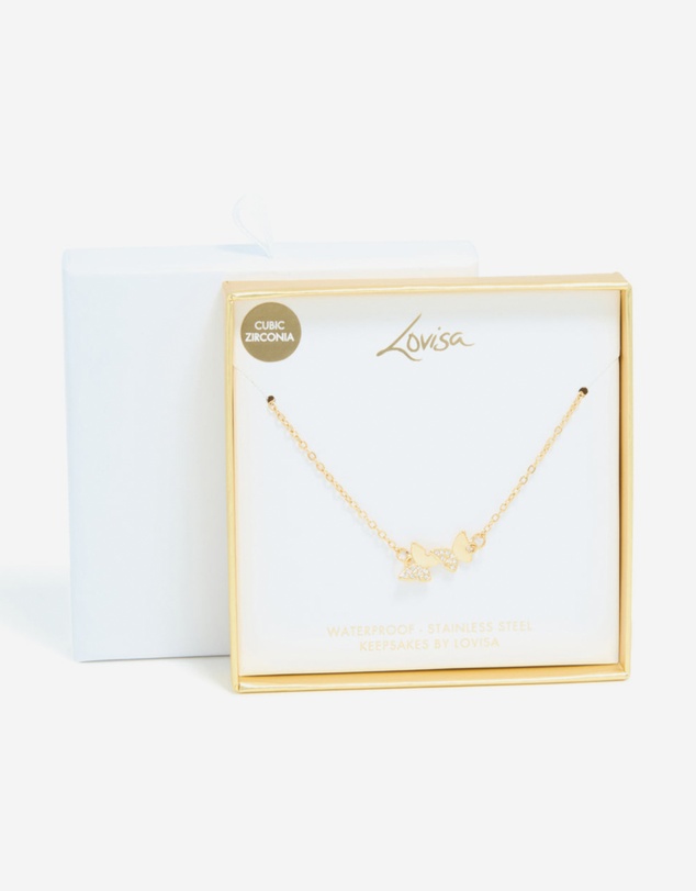Lovisa - Waterproof Gold Plated Stainless Steel Cubic Zirconia Butterfly Necklace