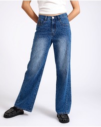 ONE TEASPOON - Jackson Mid Waist Wide Leg Denim Jeans - Blue Animal