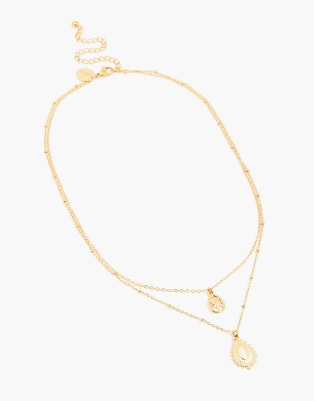 Lovisa - Waterproof Gold Plated Stainless Steel Pear Shaped & Celestial Layered Necklace