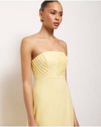 AERE - Maris Pintuck Strapless Linen Midi Dress