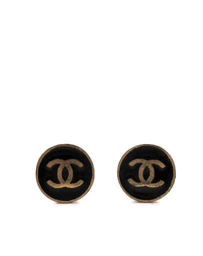 Pre-Loved by Azura Reborn - Pre-Loved CC Gold Plated and Enamel Round Button Clip On Earrings