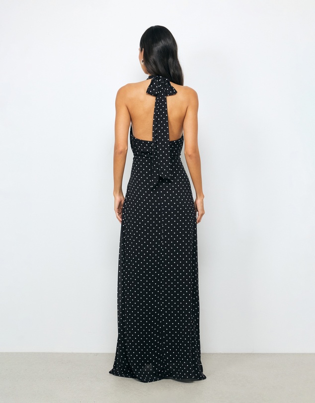 AERE - Leah Spot Halter Maxi Dress