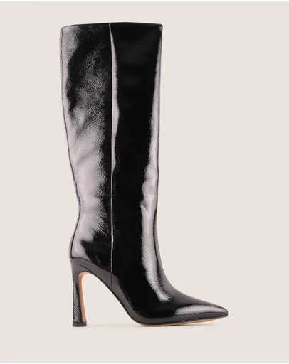 Shelly Shen - Lennon Heel Long Boots Black Crinkle Patent