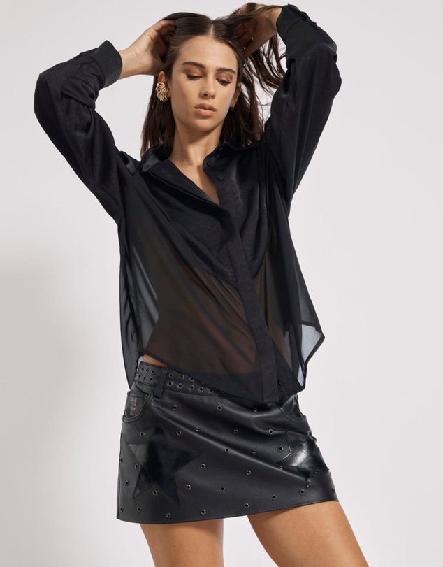 ONE TEASPOON - Sheer Panel Tuxedo Shirt - Black