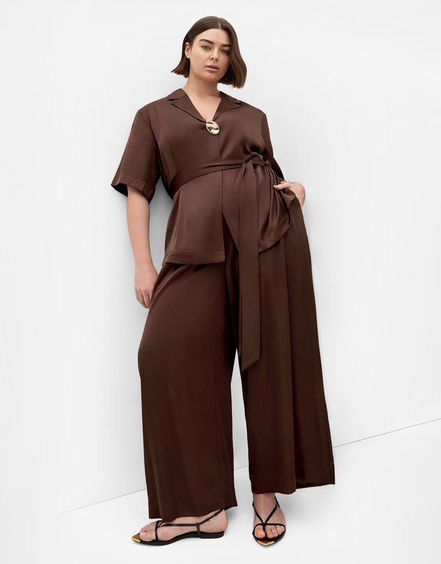 City Chic - Plus size Helena Wide Leg Satin Pant - chocolate