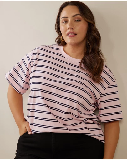 Atmos&Here Curvy - Frankie Striped Relaxed Tee