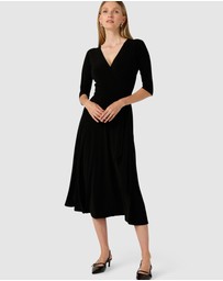 SACHA DRAKE - 3/4 Sleeve Reverse Wrap Midi Dress