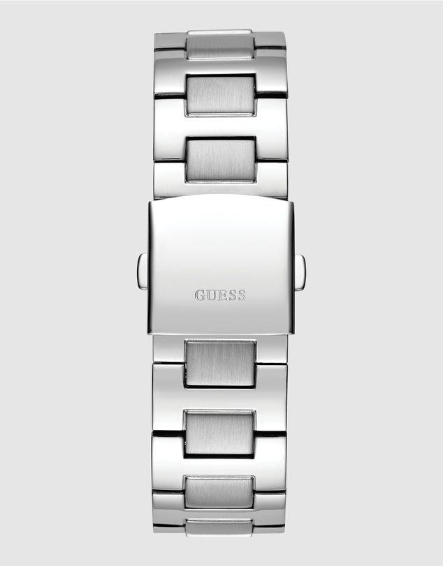 GUESS - Silver-Tone Multi-function Men's 46mm Black Dial with Crystals on Bezel and Strap Analogue Watch