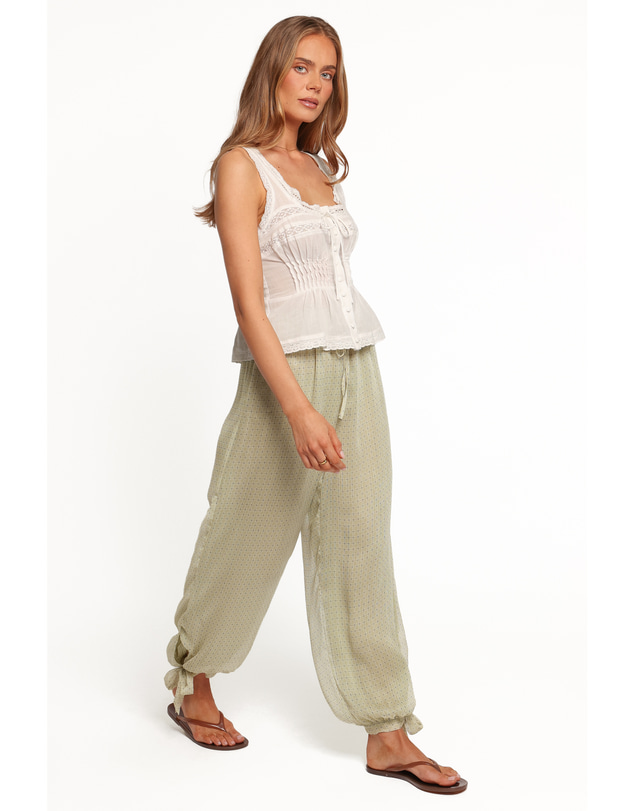 Petal & Pup - Gina Chiffon Tie Pants - Green Geometric