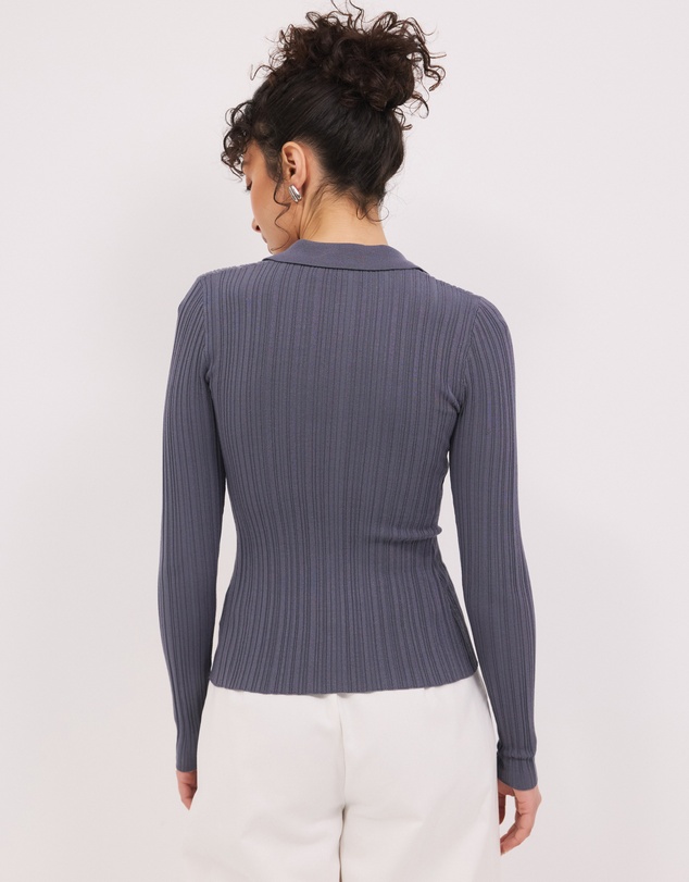 Calli - Mara Zip Knit Top With Collar