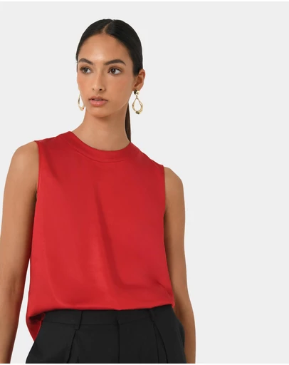 Forcast - Louisa Round Neck Satin Top