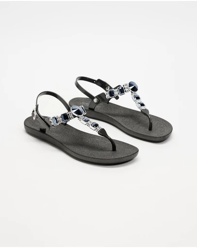Holster - Mykonos Jewelled T-bar Sandal - Black - Women's
