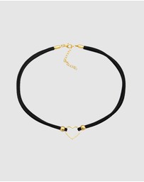 Elli Jewelry - Necklace Heart Love With Velour Black in 925 Sterling Silver Gold Plated