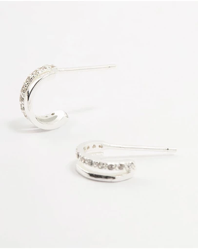 Lovisa - Sterling Silver Cubic Zirconia Double Hoop Earrings
