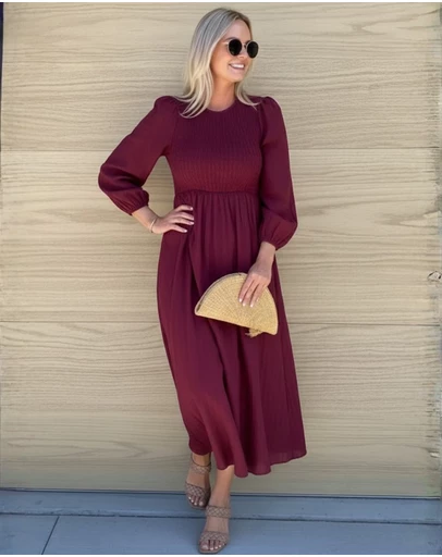 Esther & Co - Iolana Dress - Wine Long Sleeve
